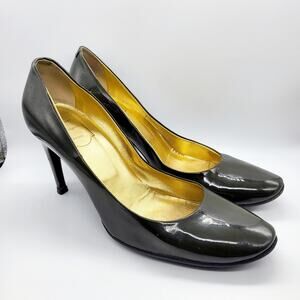ROGER VIVIER Forrest Green Gold Patent Leather Heel Made in Italy Sz 39.5 US 8.5